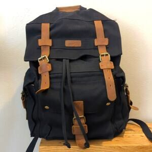 Kattee Black Leather Canvas Backpack Travel Bag